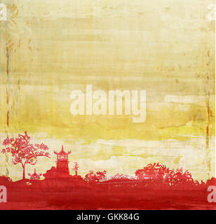 old paper with Asian Landscape , raster Stock Photo - Alamy