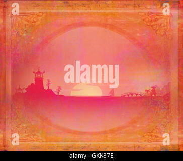 old paper with Asian Landscape , raster Stock Photo - Alamy