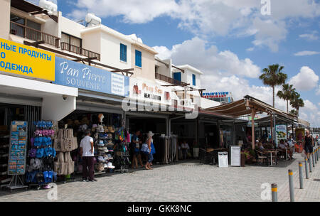 Promenade along Sea Front in Touristic Area of Paphos - Cyprus Stock Photo