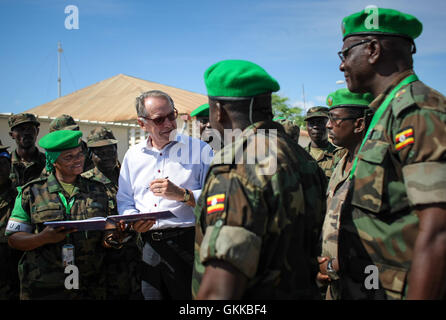 On October 27, 2013, United Nations Deputy Secretary-General Jan Eliasson visited a Level II Medical facility in Mogadishu, where he spoke with medical staff from the Ugandan Contingent of AMISOM, highlighting their contributions to healthcare in Somalia. Stock Photo