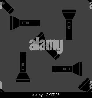 Flashlight web icon. flat design. Seamless gray pattern. Stock Vector