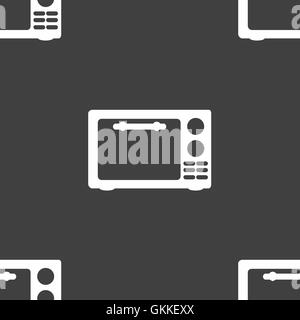 microwave. kitchen equipment web icon. flat design. Seamless gray pattern. Stock Vector