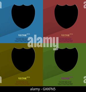 Color set Shield protection. Flat modern web button with long shadow and space for your text. Stock Vector