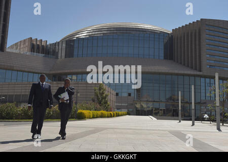 The Special Representative of the Chairperson of the African Union Commission for Somalia (SRCC), Maman Sidikou, walks next to the African Union headquarters in Addis Ababa, Ethiopia, during the 24th Summit of the African Union on January 29. AMISOM Photo / Tobin Jones Stock Photo