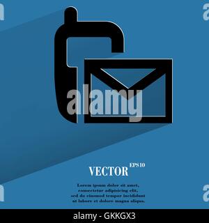 Sms. Flat modern web button with long shadow and space for your text. Stock Vector