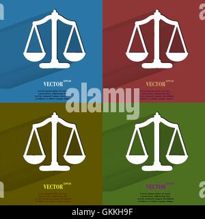 Color set Scales balance. Flat modern web button with long shadow and space for your text Stock Vector