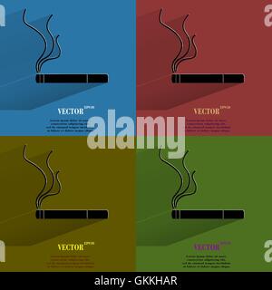 Color set Smoking sign. cigarette. Flat modern web button with long shadow and space for your text Stock Vector
