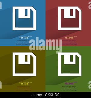 Color set floppy disk. Flat modern web button with long shadow and space for your text Stock Vector