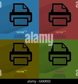 Color set Printer. Flat modern web button with long shadow and space for your text. Stock Vector
