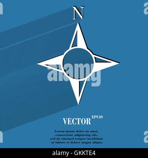 side of the World, compass. Flat modern web button with long shadow and space for your text Stock Vector