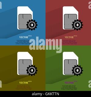 Color set SIM card. Flat modern web button with long shadow and space for your text. Stock Vector