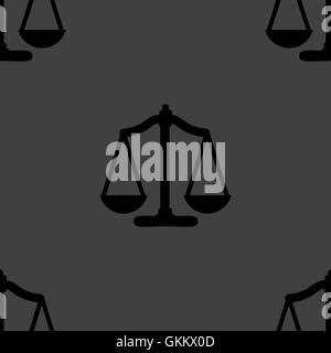 Scales balance web icon. flat design. Seamless gray pattern. Stock Vector