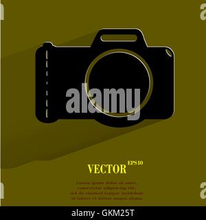 Photo camera. Flat modern web button with long shadow and space for your text Stock Vector