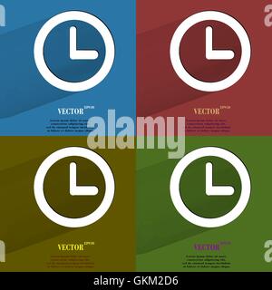 Color set Watch. Flat modern web button with long shadow and space for your text. Stock Vector
