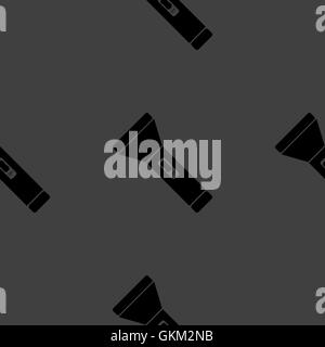 Flashlight web icon. flat design. Seamless gray pattern. Stock Vector