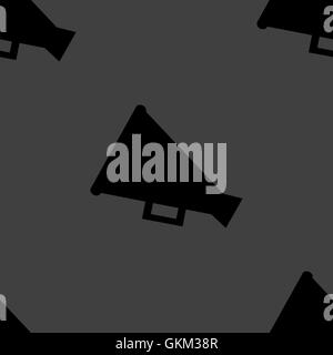Megaphone, Loud-hailer web icon. flat design. Seamless gray pattern. Stock Vector