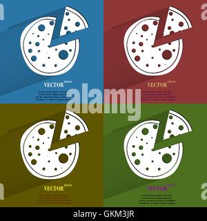 Color set Pizza. Flat modern web button with long shadow and space for your text Stock Vector