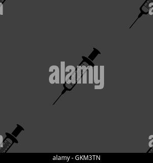 Syringe web icon. flat design. Seamless gray pattern. Stock Vector