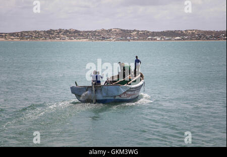 SOMALIA, Kismayo: In a photograph taken 15 July 2013 and released by the African Union-United Nations Information Support Team 22 July, a boat that transport food and produce is seen in the harbour of Kismayo seaport in southern Somalia. AU-UN IST PHOTO / RAMADAN MOHAMED HASSAN.