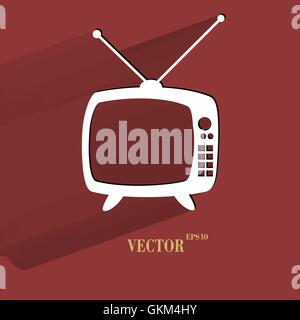 Retro tv. Flat modern web button with long shadow and space for your text. Stock Vector