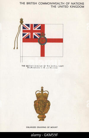 UNITED KINGDOM FLAGS. The Queen's Colour of the Royal Navy. Mount, print 1958 Stock Photo