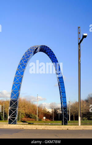 blue arch on a roundabout in Saint-Quentin-en-Yvelines in the Paris region Stock Photo
