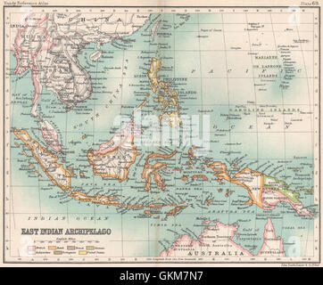 East Indian archipelago. Philippines Indonesia. Dutch East Indies, 1904 map Stock Photo