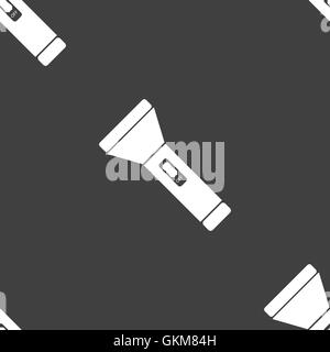 Flashlight web icon. flat design. Seamless gray pattern. Stock Vector