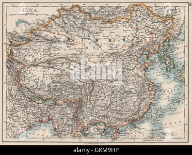 CHINESE EMPIRE. China East Asia Tibet Mongolia East Turkestan Korea, 1900 map Stock Photo