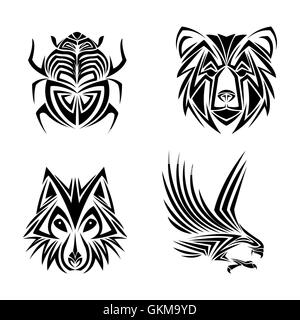 eagle wolf bear bug tattoo design Stock Vector