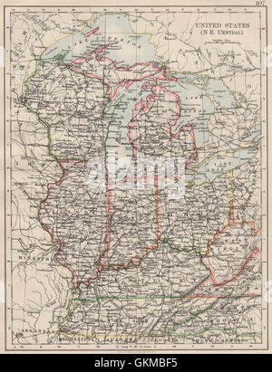 USA MID WEST. Wisconsin Michigan Illinois Ohio Indiana Kentucky TN, 1900 map Stock Photo