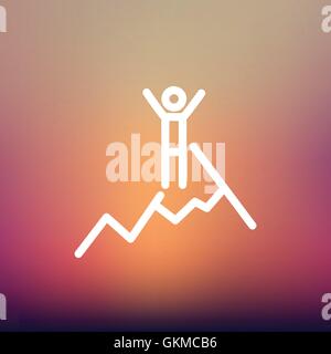 Skiing in ice mountain thin line icon Stock Vector