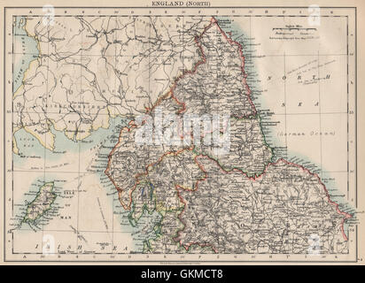 NORTHERN ENGLAND. Northumbs Durham Cumbs Westm N Yorks IOM. JOHNSTON, 1903 map Stock Photo