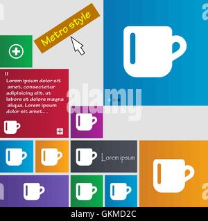 cup coffee or tea icon sign. Metro style buttons. Modern interface website buttons with cursor pointer. Vector Stock Vector