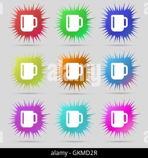 cup coffee or tea icon sign. A set of nine original needle buttons. Vector Stock Vector