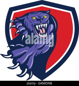 Black Panther Attacking Claws Crest Retro Stock Vector