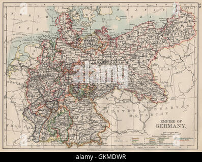EMPIRE OF GERMANY. States. Prussia Bavaria Alsace Lorraine. JOHNSTON, 1903 map Stock Photo