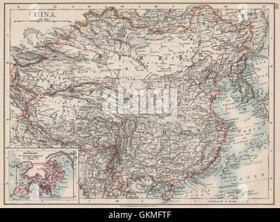 CHINESE EMPIRE. China East Asia Tibet Mongolia East Turkestan Korea, 1903 map Stock Photo