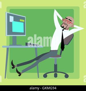 African businessman resting at the computer office Stock Vector