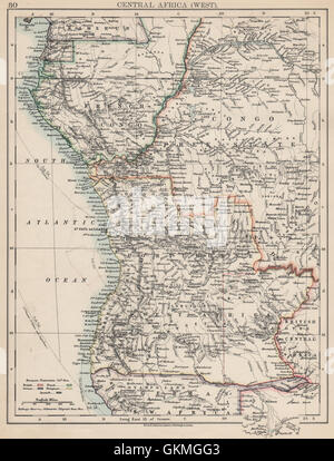 COLONIAL CENTRAL AFRICA. French Congo Free State Portuguese West Af. , 1903 map Stock Photo