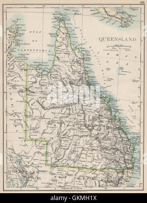 QUEENSLAND JOHNSTON 1900 Australia State map Brisbane Gold Coast Railways