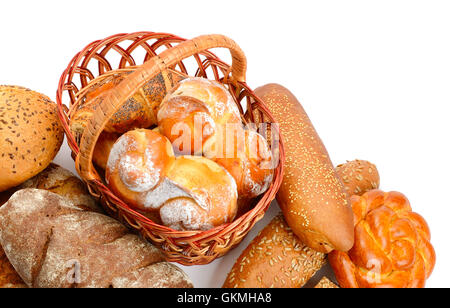 Collection of bread products isolated on white Stock Photo