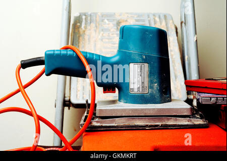 carpentry tools on a construction site with the necessary woodworking Stock Photo