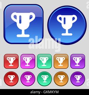 Winner cup, Awarding of winners, Trophy icon sign. A set of twelve vintage buttons for your design. Vector Stock Vector