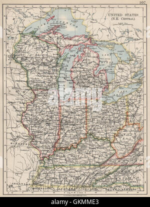 USA MID WEST. Wisconsin Michigan Illinois Ohio Indiana Kentucky TN, 1903 map Stock Photo