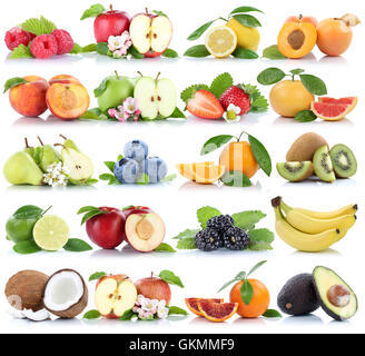 Fruits collection orange apple apples banana strawberry isolated on a white background Stock Photo