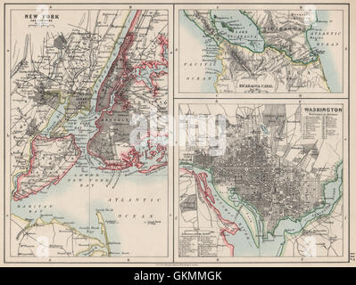 US CITIES/NICARAGUA CANAL.New York & Washington plans. JOHNSTON, 1903 old map Stock Photo