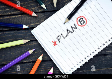 Plan B text on notepad and colorful pencils Stock Photo