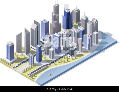 Vector isometric city downtown Stock Vector