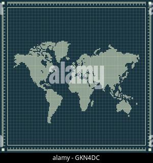 Dotted world map over blueprint background Stock Vector